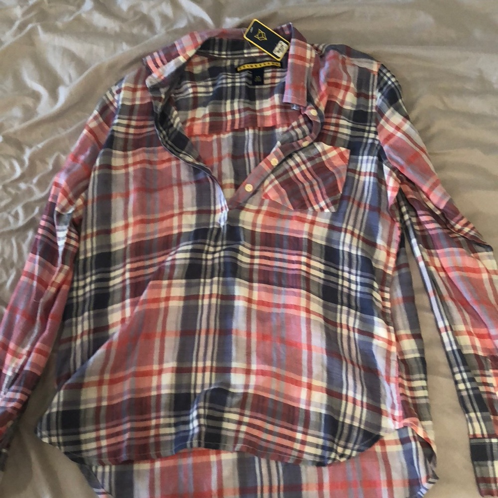 Women’s Pink, Blue and White pull over flannel